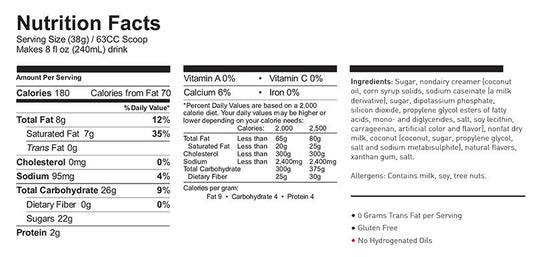 Coconut Cream Frappe Mix Nutrition Facts
