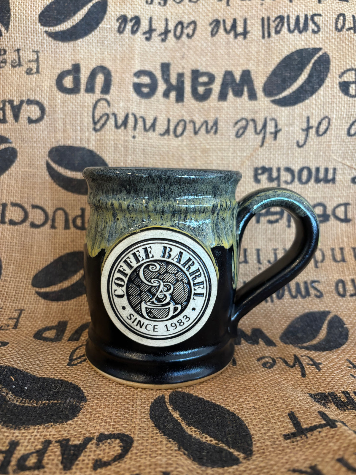 16 oz. Black with Gold Glaze Barrel Mug